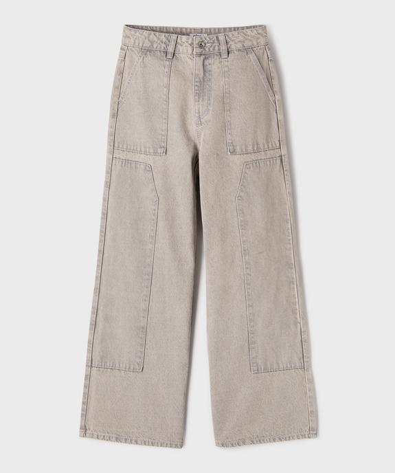 Jean wide leg en denim délavé avec grandes poches plaquées fille vue1 - GEMO (JUNIOR) - GEMO