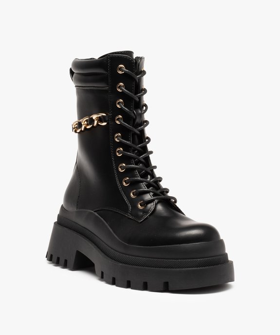 Boots femme rock à semelle crantée et chaine décorative  vue3 - GEMO (CASUAL) - GEMO
