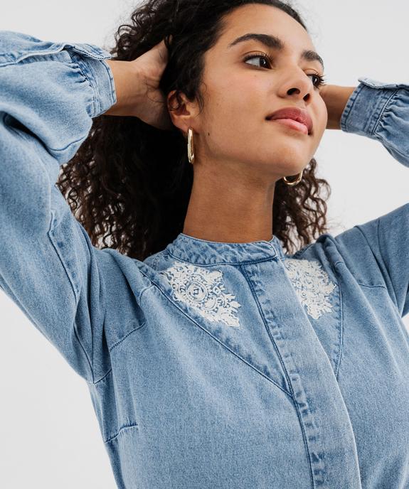 Combinaison pantalon en toile denim avec détails brodés femme vue2 - GEMO 4G FEMME - GEMO