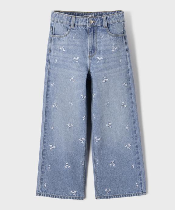 Jean straight à broderies fleuries et taille réglable fille vue2 - GEMO 4G FILLE - GEMO