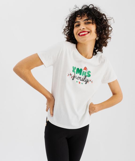 Tee-shirt de Noël manches courtes imprimé pailleté femme vue1 - GEMO(FEMME PAP) - GEMO