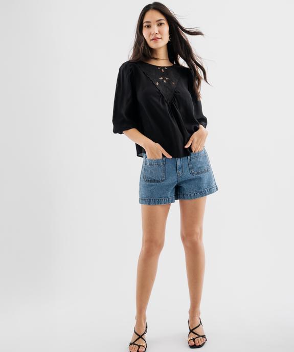 Blouse manches 3/4 avec empiècement brodé femme vue4 - GEMO(FEMME PAP) - GEMO