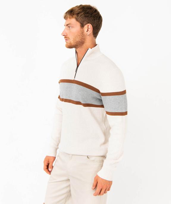 Pull tricolore à col montant zippé homme vue2 - GEMO 4G HOMME - GEMO