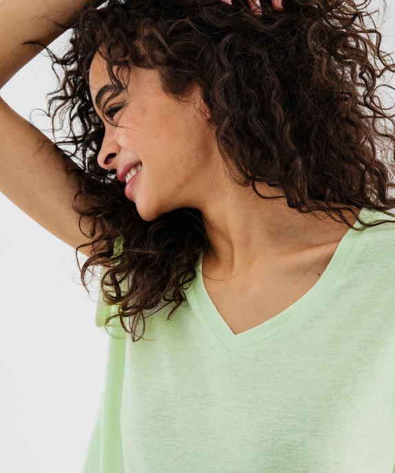 Tee-shirt manches courtes à col V coupe loose en lin femme vue2 - GEMO 4G FEMME - GEMO