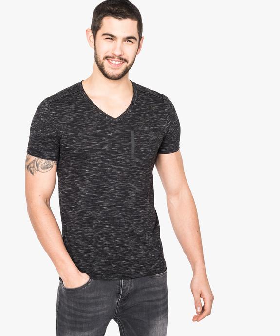 Tee-shirt chiné col V détails contrastants vue1 - GEMO (HOMME) - GEMO