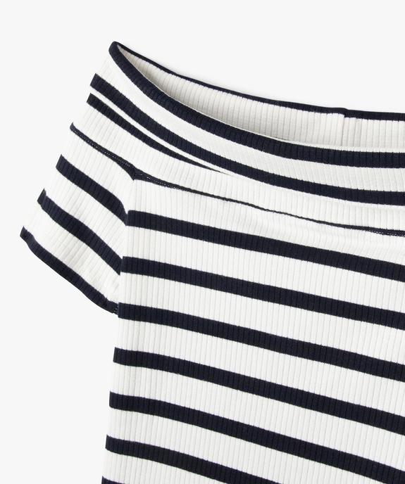 Tee-shirt manches courtes coupe courte et col Bardot fille vue2 - GEMO (JUNIOR) - GEMO