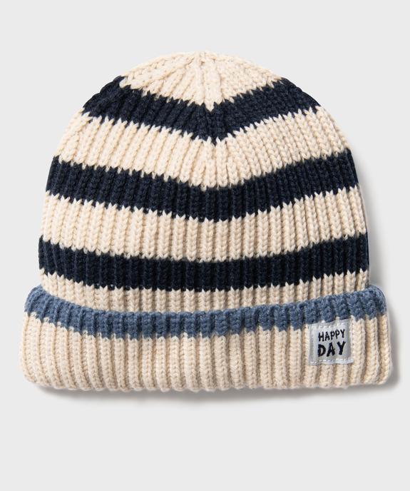 Bonnet grosse maille à rayures bébé garçon vue1 - GEMO(BEBE DEBT) - GEMO
