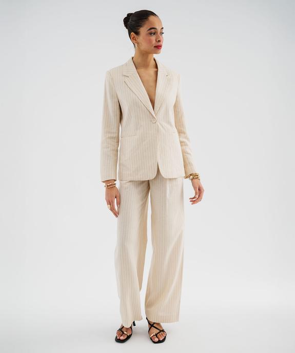 Veste blazer à fines rayures en viscose et lin femme vue5 - GEMO(FEMME PAP) - GEMO