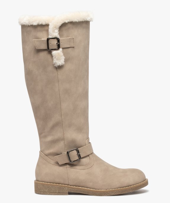 Bottes femme à talon plat dessus uni et col duveteux vue1 - GEMO (CASUAL) - GEMO