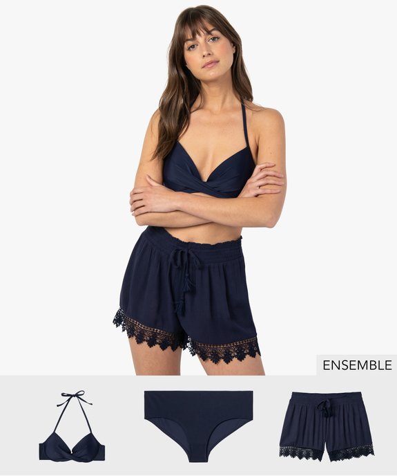 Ensemble 3 pièces maillot de bain et short de plage femme  - GEMO