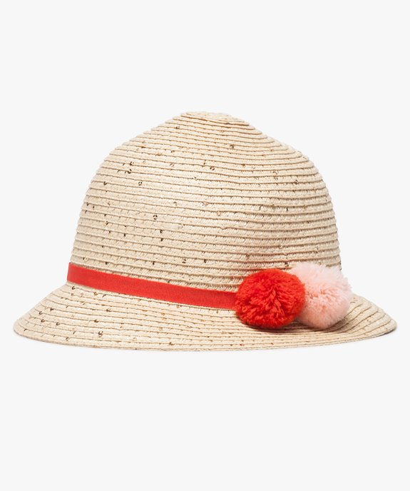 Chapeau bébé fille en paille à pompons et sequins brillants vue1 - GEMO(BEBE DEBT) - GEMO