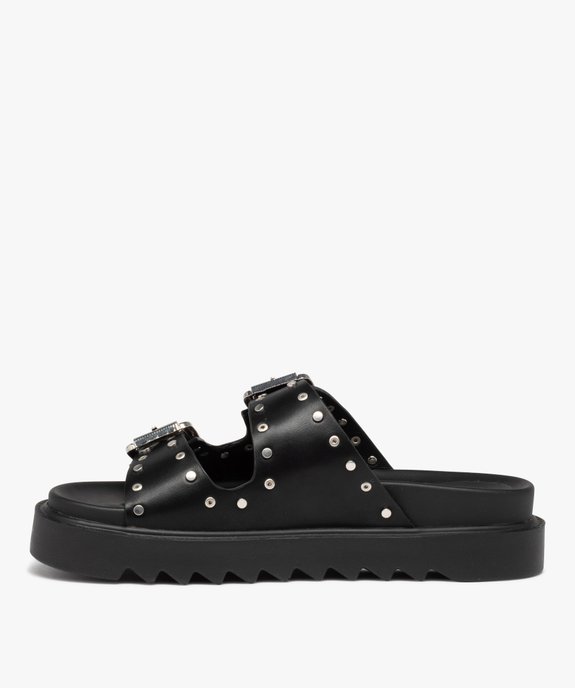 Mules femme à larges brides à boucle et clous métalliques vue3 - GEMO (CASUAL) - GEMO