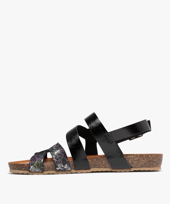 Sandales plates avec brides en cuir scintillantes et vernies femme vue4 - PIU NATURA - GEMO