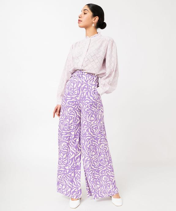 Pantalon large et fluide à taille haute et imprimé femme vue6 - GEMO(FEMME PAP) - GEMO
