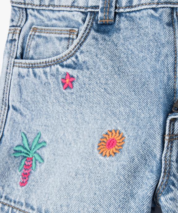 Short en jean délavé à broderies tropicales fille vue3 - GEMO 4G FILLE - GEMO