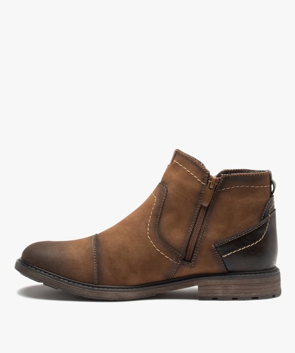 Boots fourrées homme zippés tige mate surpiquée vue3 - GEMO (CASUAL) - GEMO