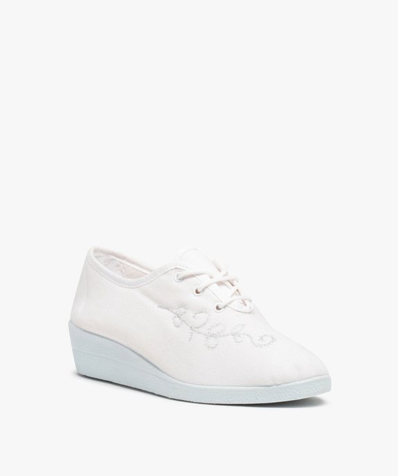 Derbies femme confort unies en toile brodée vue2 - GEMO (CONFORT) - GEMO