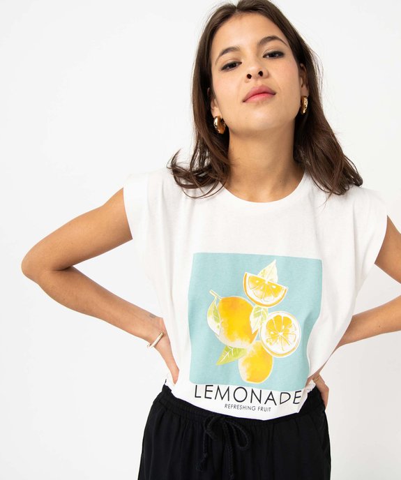 Tee-shirt manches courtes coupe loose en coton imprimé femme vue2 - GEMO(FEMME PAP) - GEMO