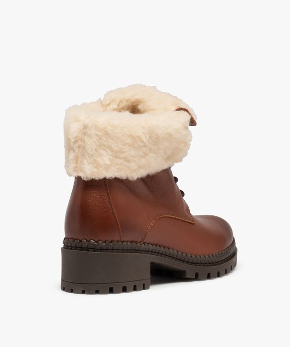 Boots fourrées femme dessus cuir uni à lacets - Tanéo vue5 - TANEO - GEMO