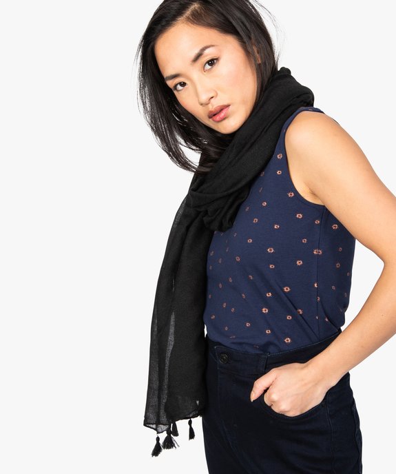 Foulard femme oversize en voile texturé uni et petits pompons vue1 - GEMO (ACCESS) - GEMO