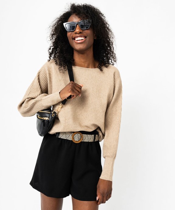 Pull scintillant en maille côtelée femme vue2 - GEMO(FEMME PAP) - GEMO