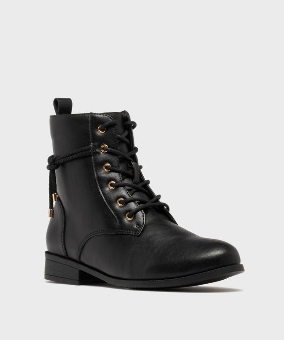 Boots femme à talon plat avec cordelette tressée et nouée embouts dorés vue9 - GEMO (CASUAL) - GEMO