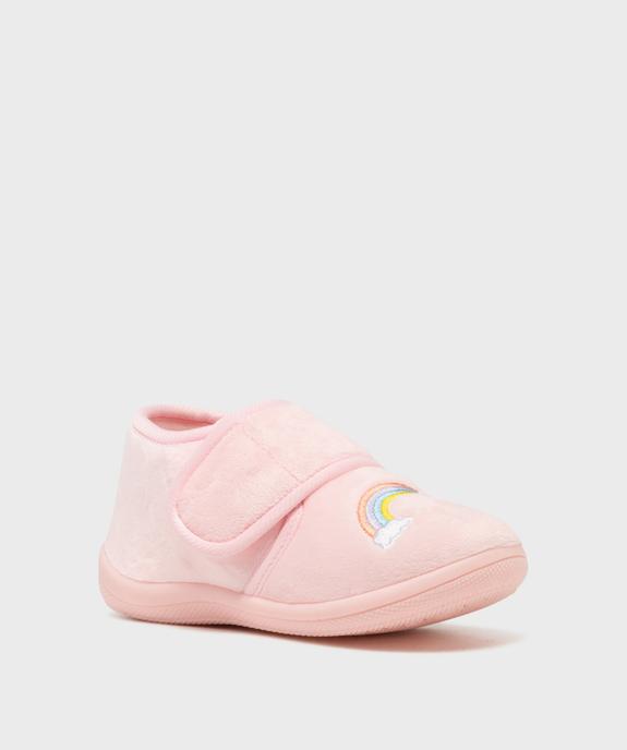 Chaussons en velours à scratch moelleux imprimé arc-en-ciel fille vue2 - GEMO (ENFANT) - GEMO