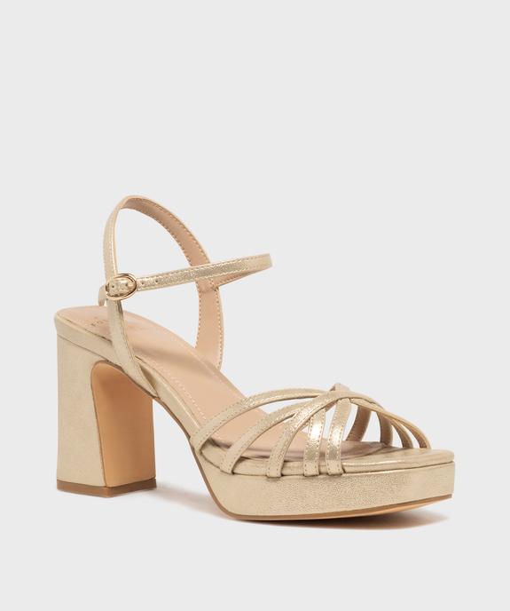 Sandales à talon haut, patin et fines brides dorées femme - Follow Me vue2 - FOLLOW ME - GEMO