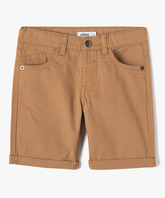 Bermuda garçon en coton twill uni à revers vue1 - GEMO 4G GARCON - GEMO