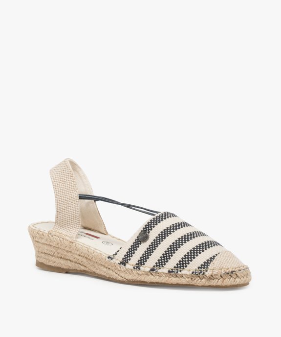 Sandales femme en toile à talon compensé – Terre de Marins Dessus rayé marin vue2 - TERRE DE MARINS - GEMO