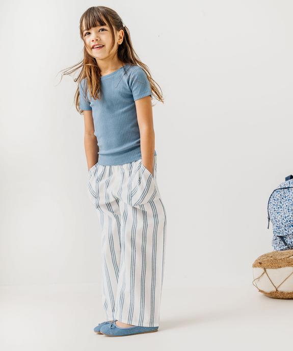 Pantalon large en coton et lin avec taille élastique fille vue1 - GEMO (ENFANT) - GEMO