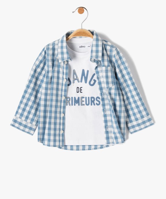 Ensemble bébé garçon 2 pièces : chemise à carreaux + tee-shirt à manches longues vue1 - GEMO(BEBE DEBT) - GEMO