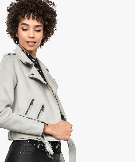 Blouson style perfecto aspect suédine vue2 - FOLLOW ME - GEMO