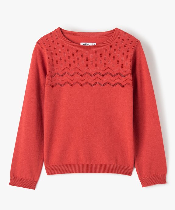 Pull fille en fine maille à plastron ajourée vue1 - GEMO (ENFANT) - GEMO
