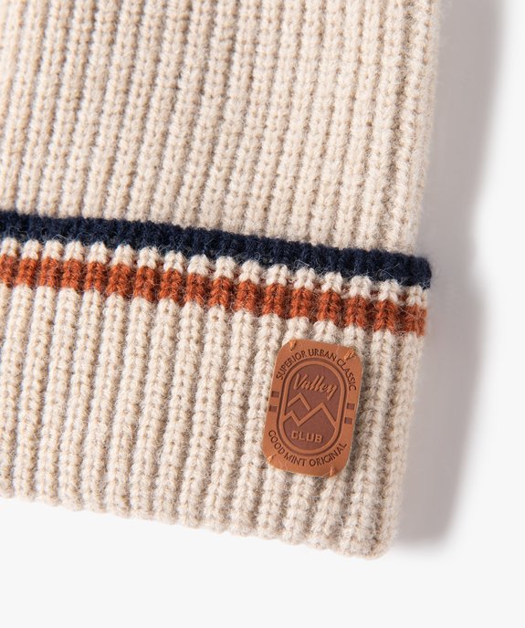 Bonnet homme en grosse maille avec liserés colorés vue2 - GEMO (ACCESS) - GEMO