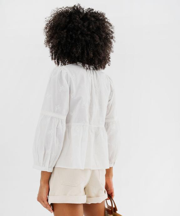 Blouse manches longues bouffantes en coton brodé femme vue3 - GEMO(FEMME PAP) - GEMO