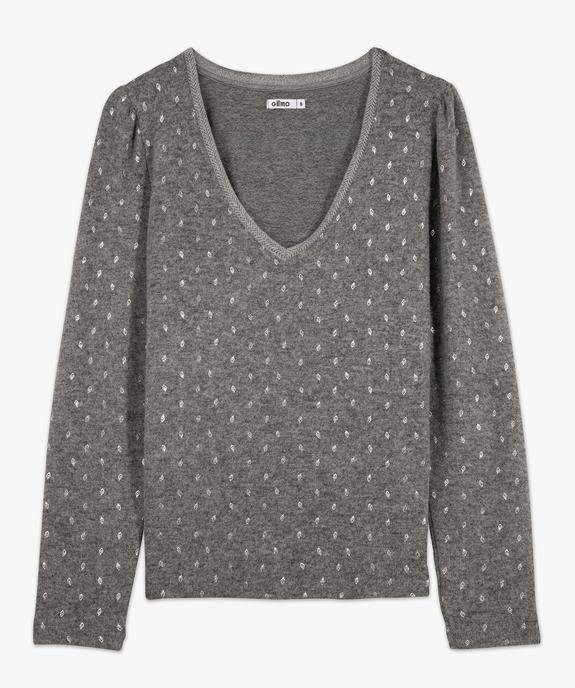 Tee-shirt manches longues avec col V à motifs scintillants femme vue4 - GEMO(FEMME PAP) - GEMO