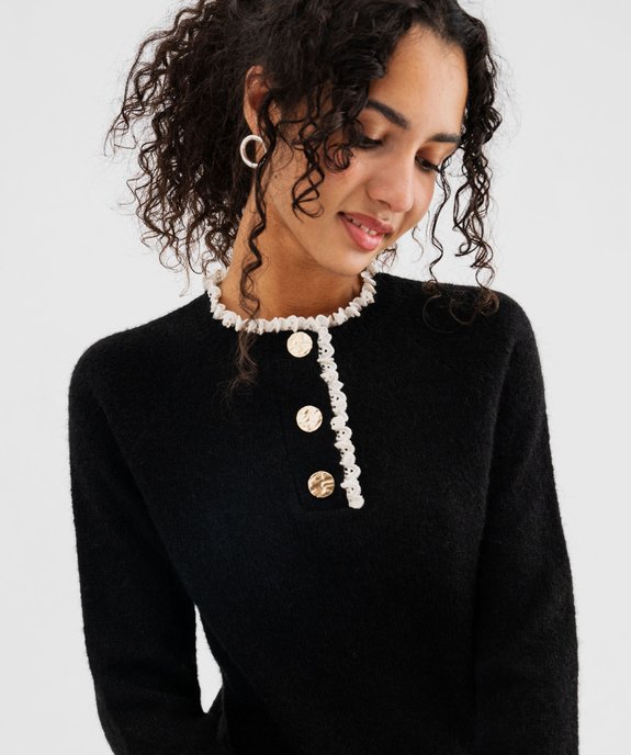 Pull à col boutonné et dentelle femme vue2 - GEMO(FEMME PAP) - GEMO
