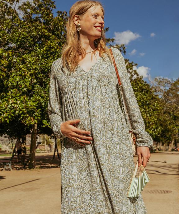 Robe de grossesse manches longues à motifs fleuris vue1 - GEMO (MATER) - GEMO
