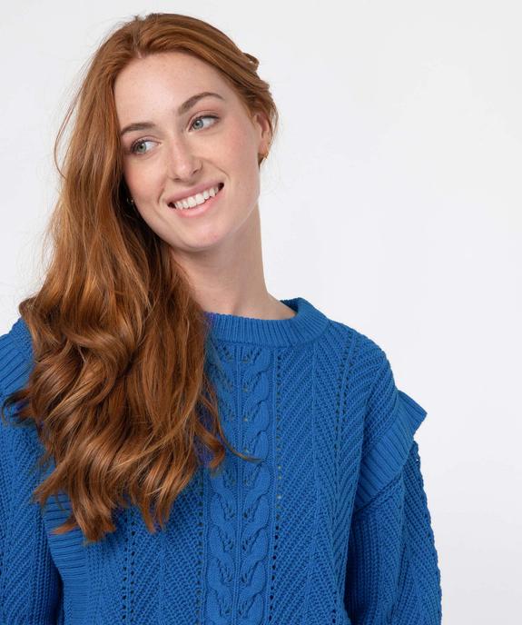 Pull femme à torsades coupe oversize avec volants vue2 - GEMO(FEMME PAP) - GEMO