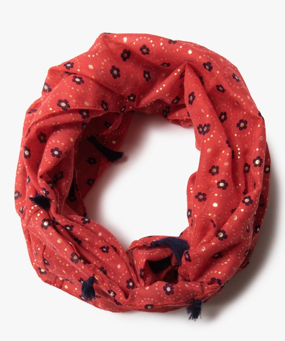 Foulard fille forme snood à motifs fleuris et pompons vue1 - GEMO 4G FILLE - GEMO