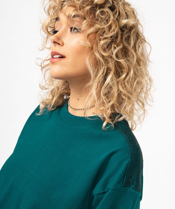Sweat en coton avec strass sur les epaules femme