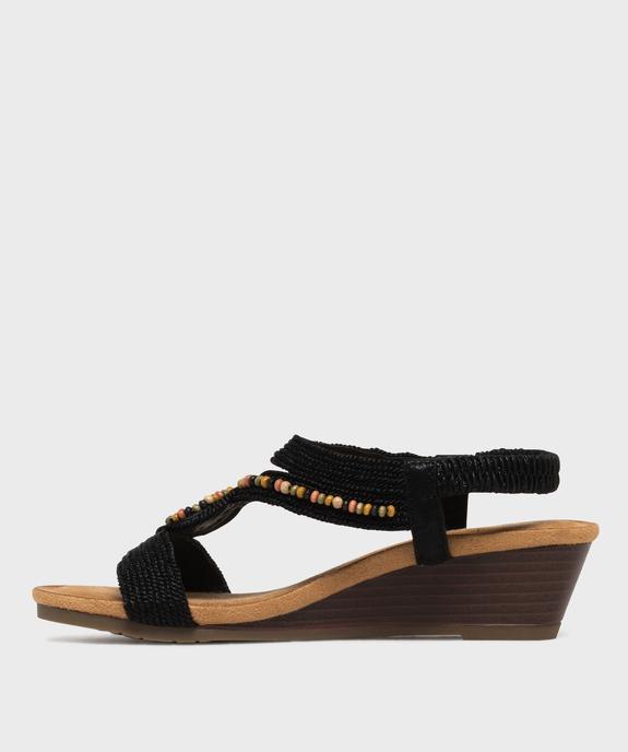 Sandales à talon compensé à brides tressées et perlées femme vue3 - EMILIA ROSA - GEMO