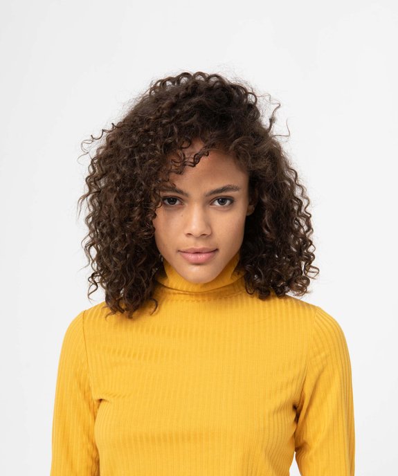 Tee-shirt femme en maille côtelée manches longues et col montant vue1 - GEMO 4G FEMME - GEMO