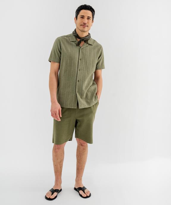 Chemise à manches courtes et col cubain en coton gaufré homme vue4 - GEMO 4G HOMME - GEMO