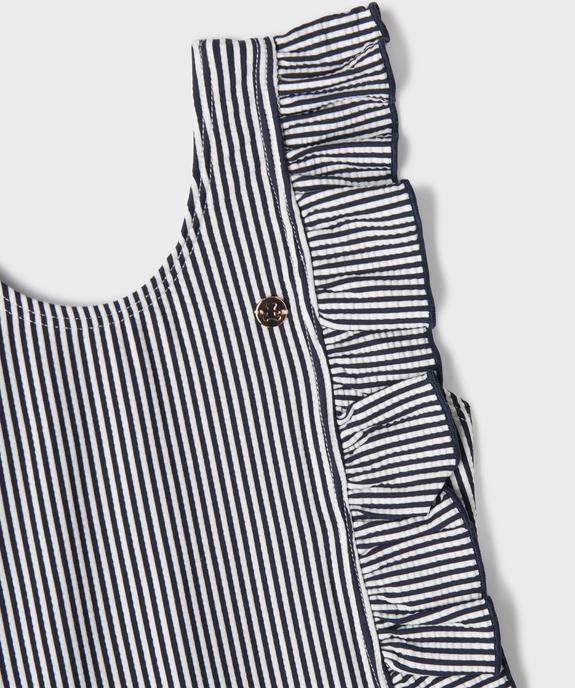 Maillot de bain 1 pièce à rayures et volants fille - LuluCastagnette vue2 - LULUCASTAGNETTE - GEMO