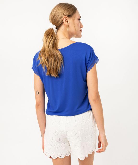 Tee-shirt à manches courtes et col V en dentelle coupe loose femme vue3 - GEMO 4G FEMME - GEMO