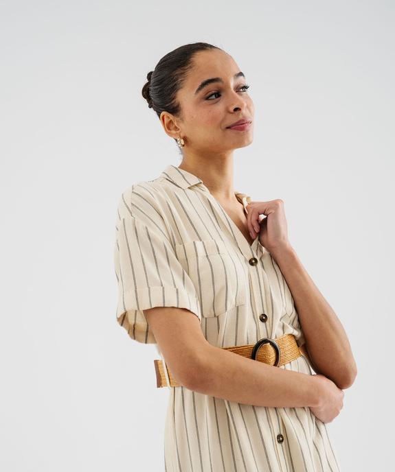 Robe chemise longue en viscose et lin rayé femme - LuluCastagnette vue2 - LULUCASTAGNETTE - GEMO