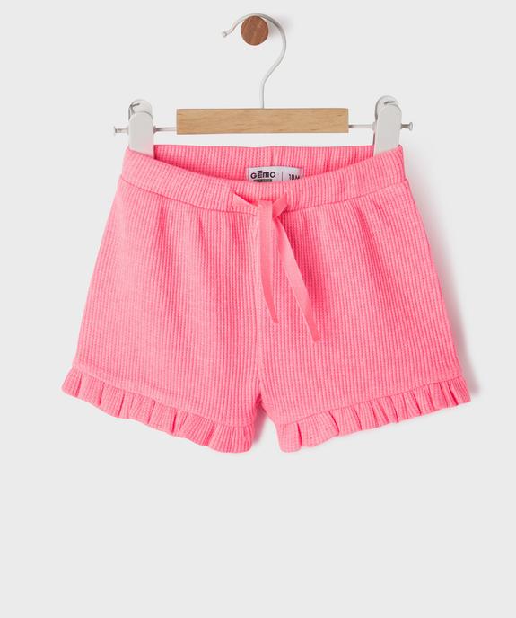 Short en maille nid d’abeille avec volants bébé fille vue1 - GEMO 4G BEBE - GEMO