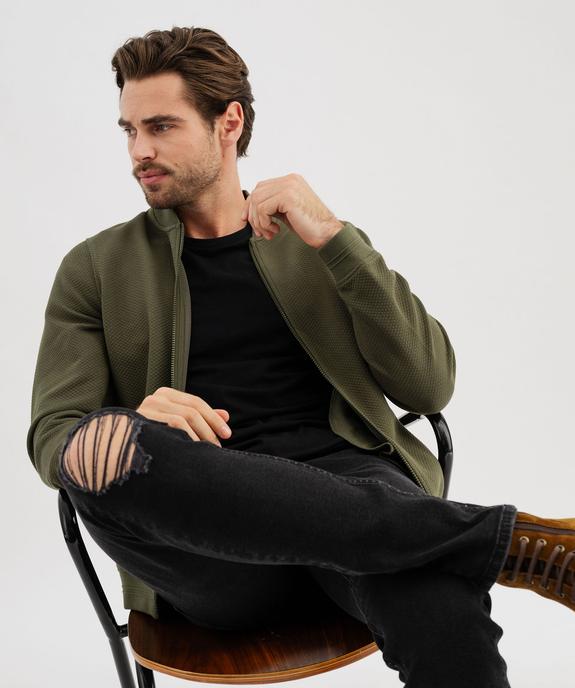 Sweat zippé en maille texturée homme vue1 - GEMO (HOMME) - GEMO